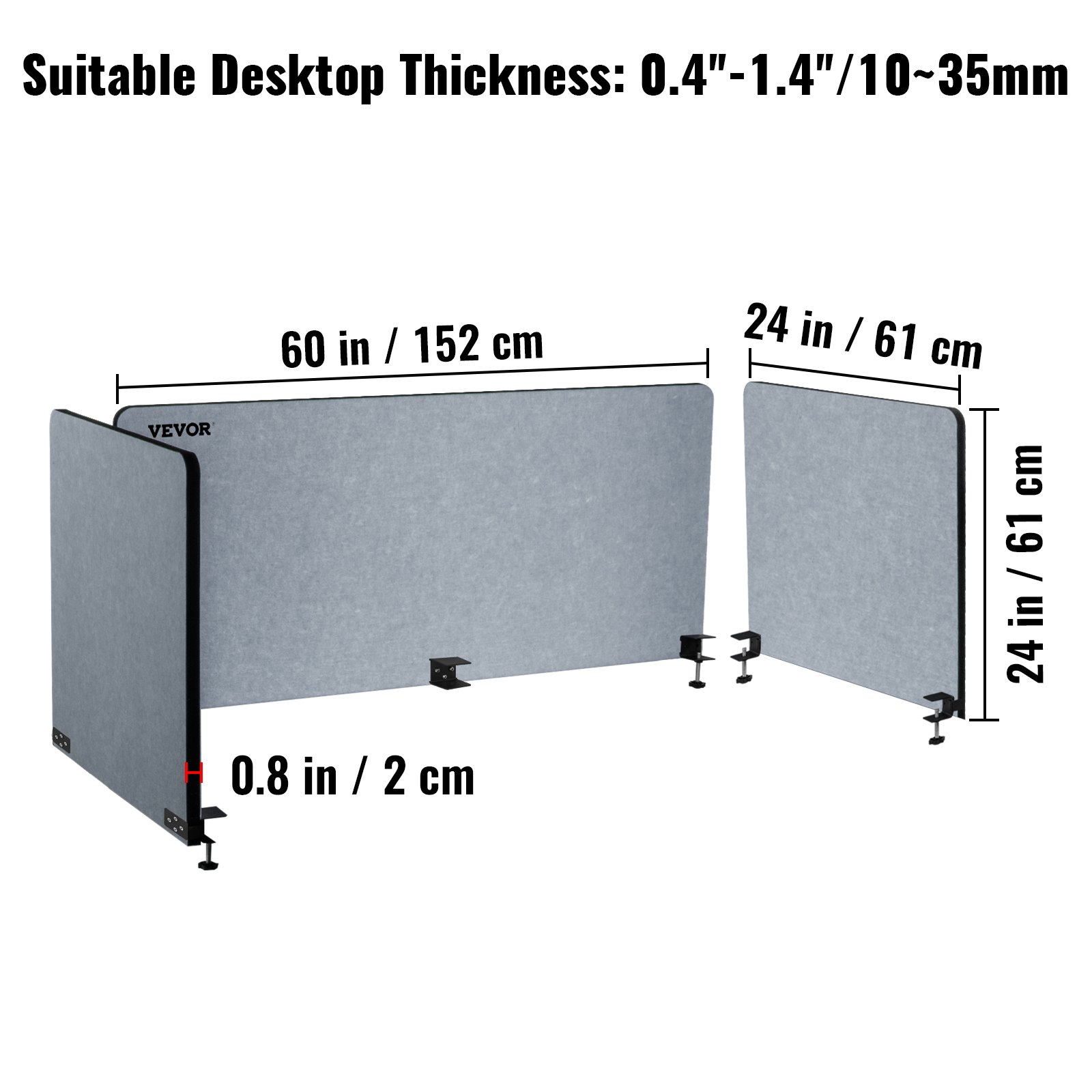 VEVOR Panel de Privacidad de Oficina Gris 152x61 cm 3 Paneles Divisor de Escritorio Espesor de Panel 20 mm Espesor de Escritorio Adecuado 10-35 mm Panel de Privacidad de Escritorio para Oficinas Aulas