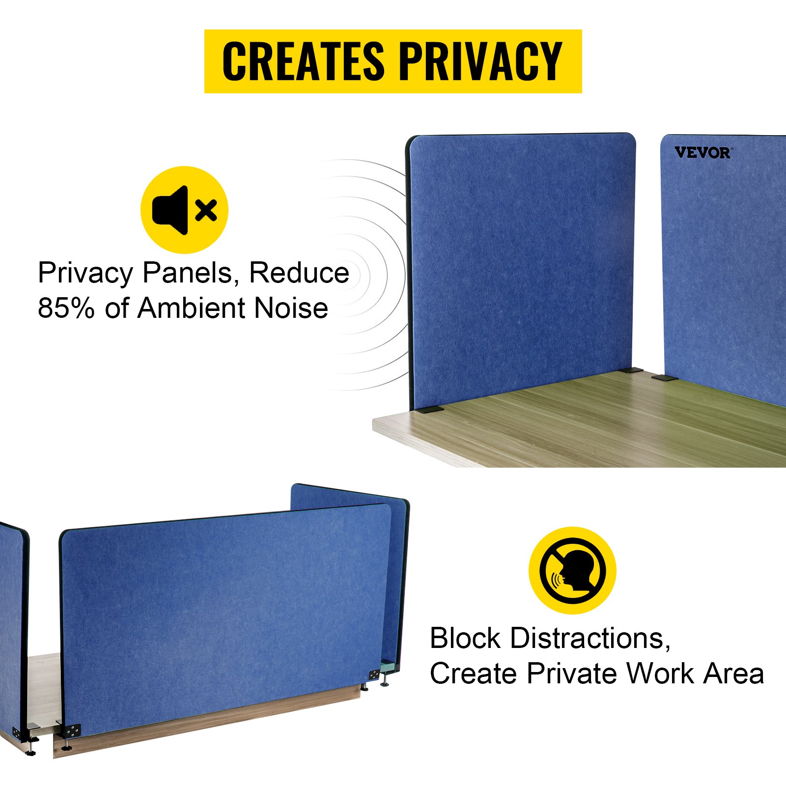 VEVOR Panel de Privacidad de Oficina Azul 152x61 cm 61x61 cm Divisor de Escritorio Espesor de Panel 20 mm Espesor de Escritorio Adecuado 10-35 mm Panel de Privacidad de Escritorio para Oficinas Aulas