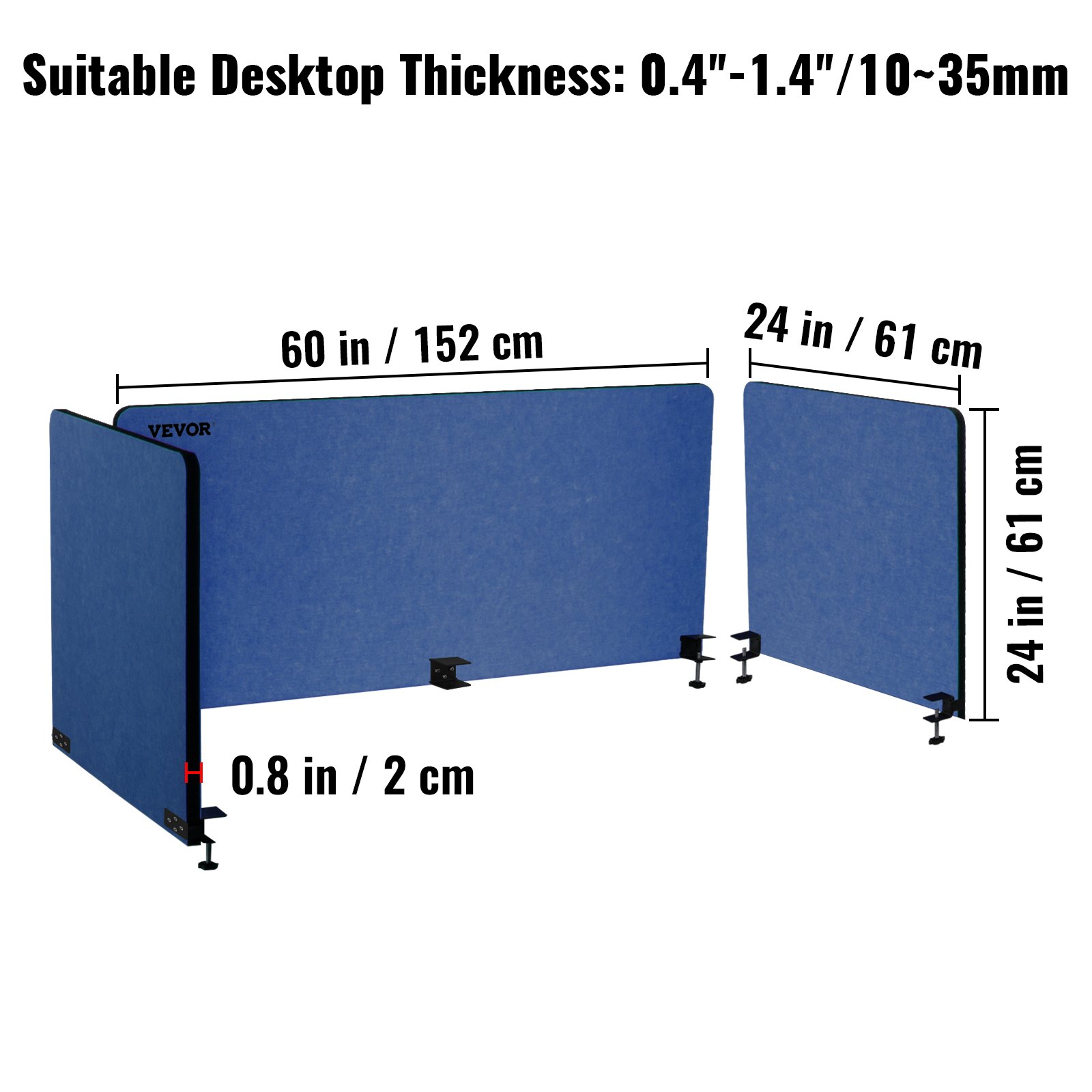 VEVOR Panel de Privacidad de Oficina Azul 152x61 cm 61x61 cm Divisor de Escritorio Espesor de Panel 20 mm Espesor de Escritorio Adecuado 10-35 mm Panel de Privacidad de Escritorio para Oficinas Aulas