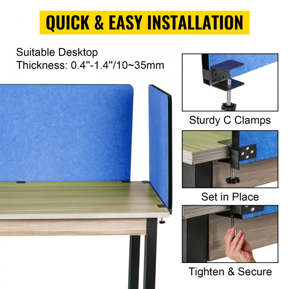 VEVOR Desk Partition Polyester Fiber Acoustic Desk Privacy Screen 20mm Thick Desk Divider Navy Blue Suitable for 10-35mm Tabletops Soundproofing Ideal for Office Library Classroom