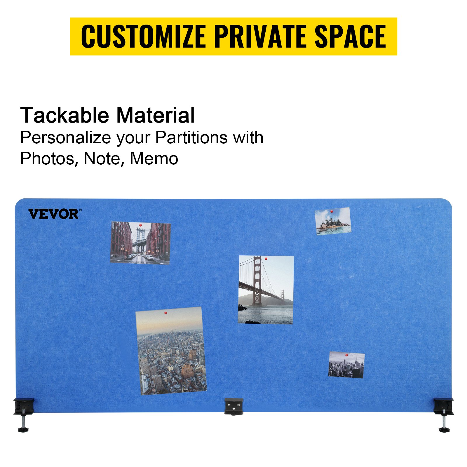 VEVOR Desk Partition Polyester Fiber Acoustic Desk Privacy Screen 20mm Thick Desk Divider Navy Blue Suitable for 10-35mm Tabletops Soundproofing Ideal for Office Library Classroom