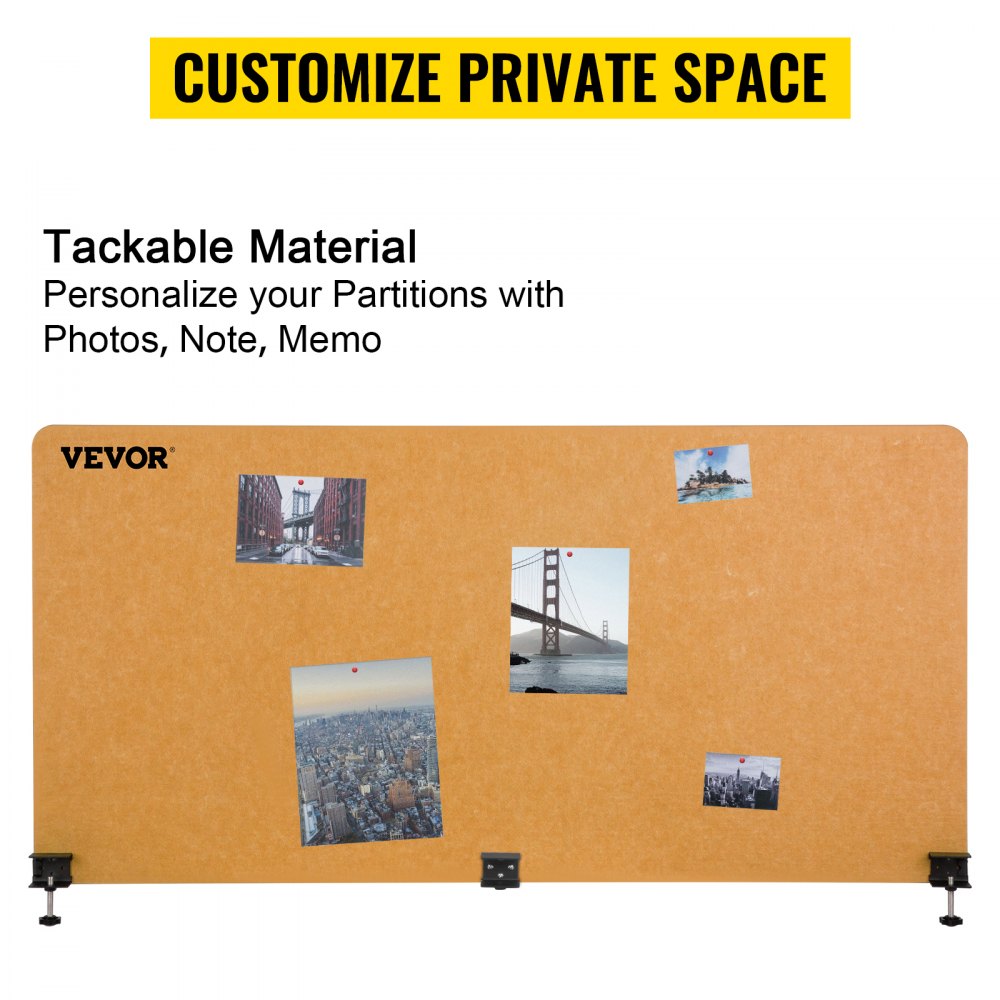 VEVOR Panel de Privacidad de Oficina Amarillo 152x61 cm 3 Paneles Divisor de Escritorio Espesor de Panel 20mm Espesor de Escritorio Adecuado 10-35mm Panel de Privacidad de Escritorio para Oficina Aula