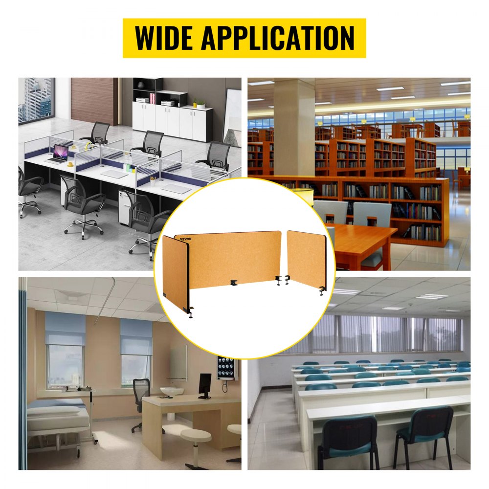 VEVOR Panel de Privacidad de Oficina Amarillo 152x61 cm 3 Paneles Divisor de Escritorio Espesor de Panel 20mm Espesor de Escritorio Adecuado 10-35mm Panel de Privacidad de Escritorio para Oficina Aula