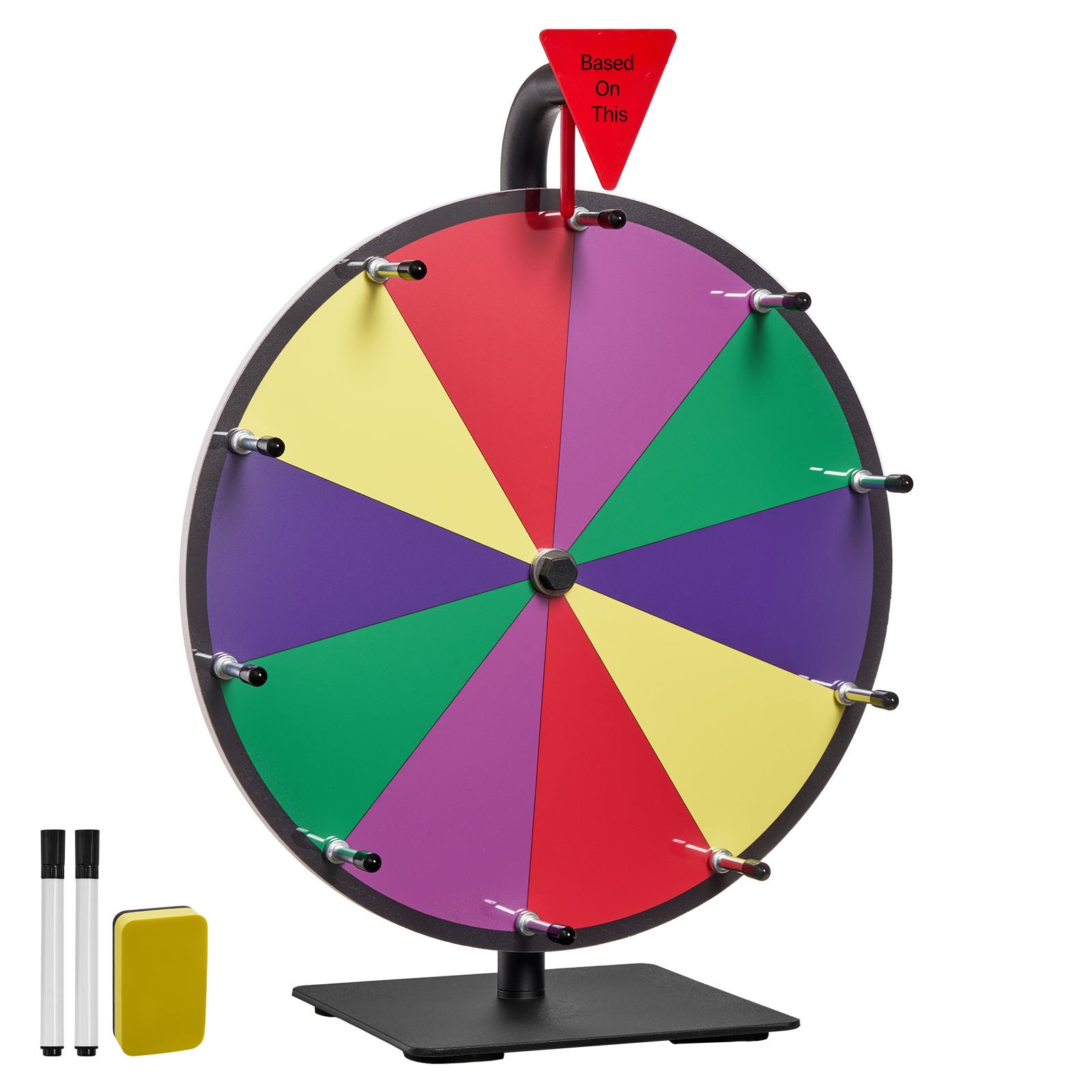 VEVOR Rueda de la Fortuna Interactiva, 10 Ranuras, Soporte, Ruleta Ganadora de Juegos de Lotería con Borrador de Pizarra y 2 Marcadores, 5 Colores, para Fiestas, Pubs, Ferias, 300 x 160 x 390 mm