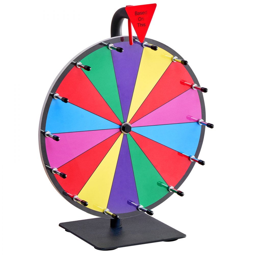 VEVOR Rueda de la Fortuna, 14 Ranuras, con Soporte, Juegos de Lotería Ruleta Ganadora con Borrador de Pizarra y 2 Marcadores, 6 Colores, para Fiestas Pub Ferias Comerciales, 300 x 160 x 390 mm