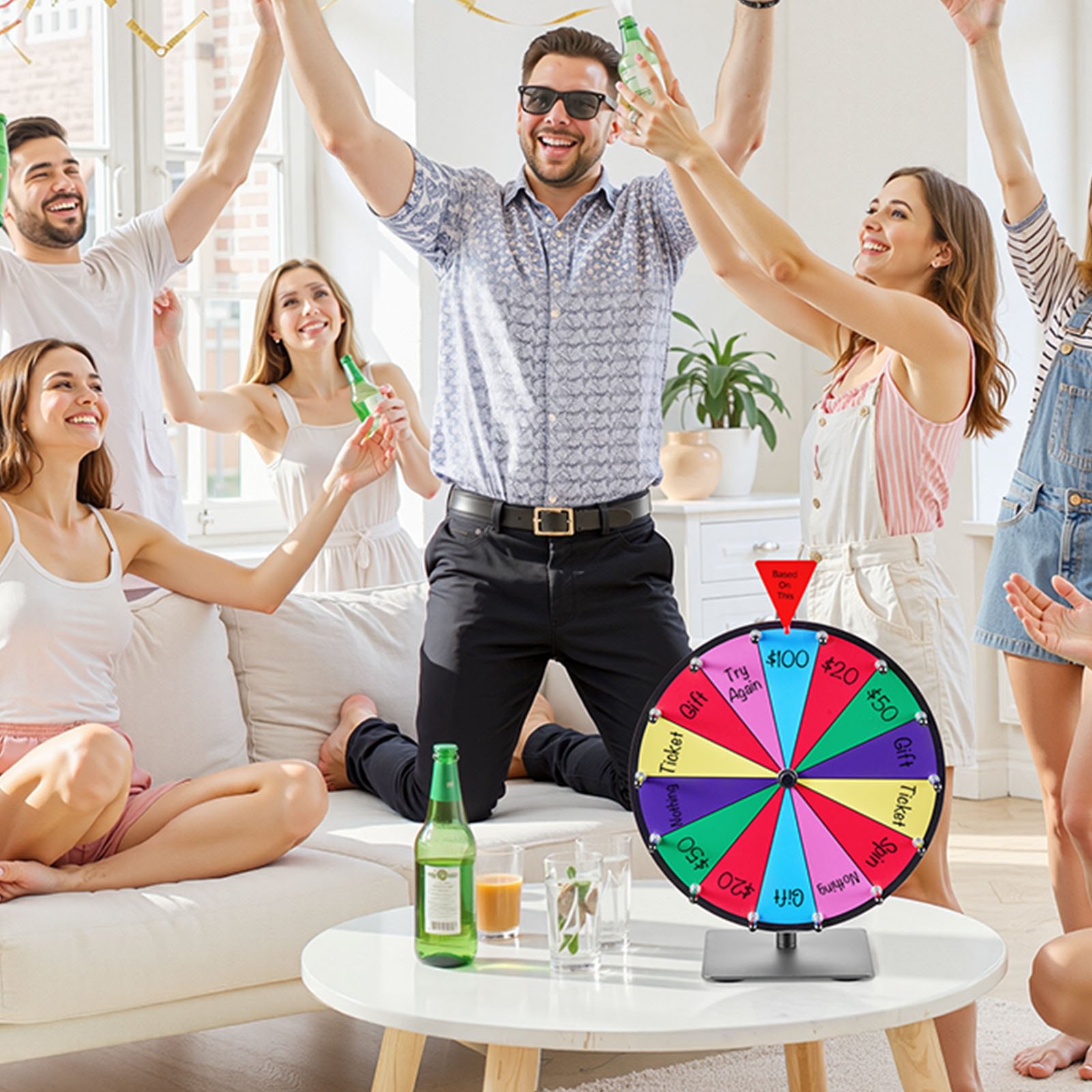 VEVOR Rueda de la Fortuna, 14 Ranuras, con Soporte, Juegos de Lotería Ruleta Ganadora con Borrador de Pizarra y 2 Marcadores, 6 Colores, para Fiestas Pub Ferias Comerciales, 300 x 160 x 390 mm
