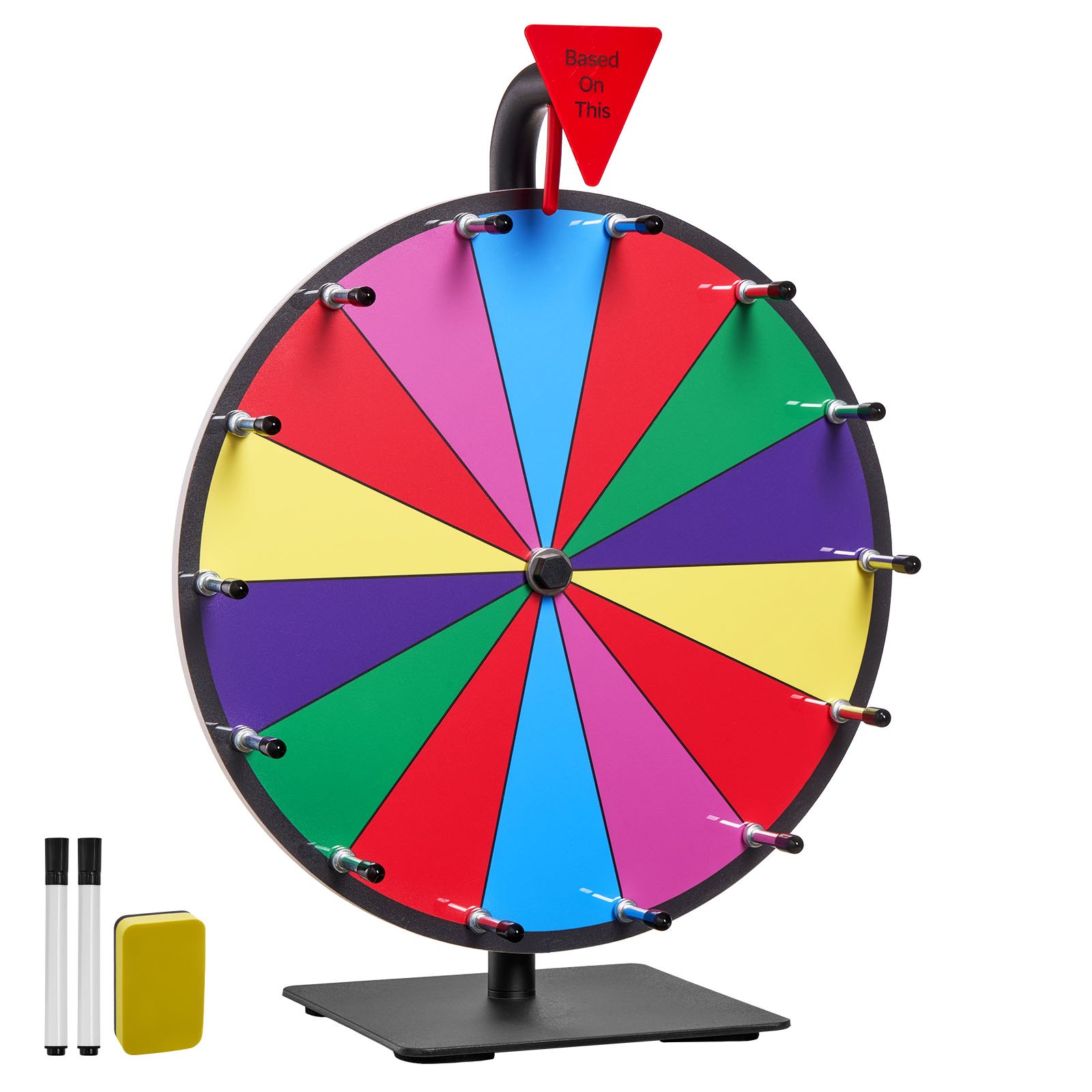 VEVOR Rueda de la Fortuna, 14 Ranuras, con Soporte, Juegos de Lotería Ruleta Ganadora con Borrador de Pizarra y 2 Marcadores, 6 Colores, para Fiestas Pub Ferias Comerciales, 300 x 160 x 390 mm
