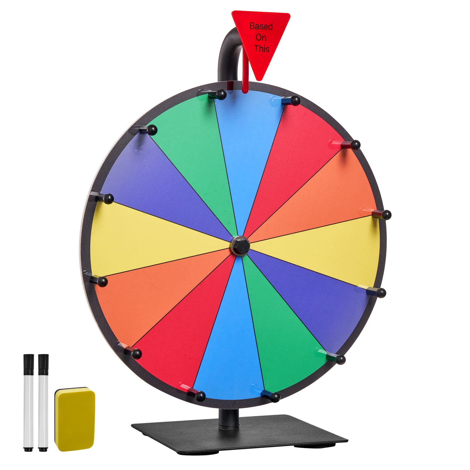 VEVOR Rueda de la Fortuna, 12 Ranuras con Soporte, Ruleta Ganadora de Juegos de Lotería con Borrador de Pizarra y 2 Marcadores, 6 Colores, para Fiestas, Ferias Comerciales, 300 x 160 x 390 mm