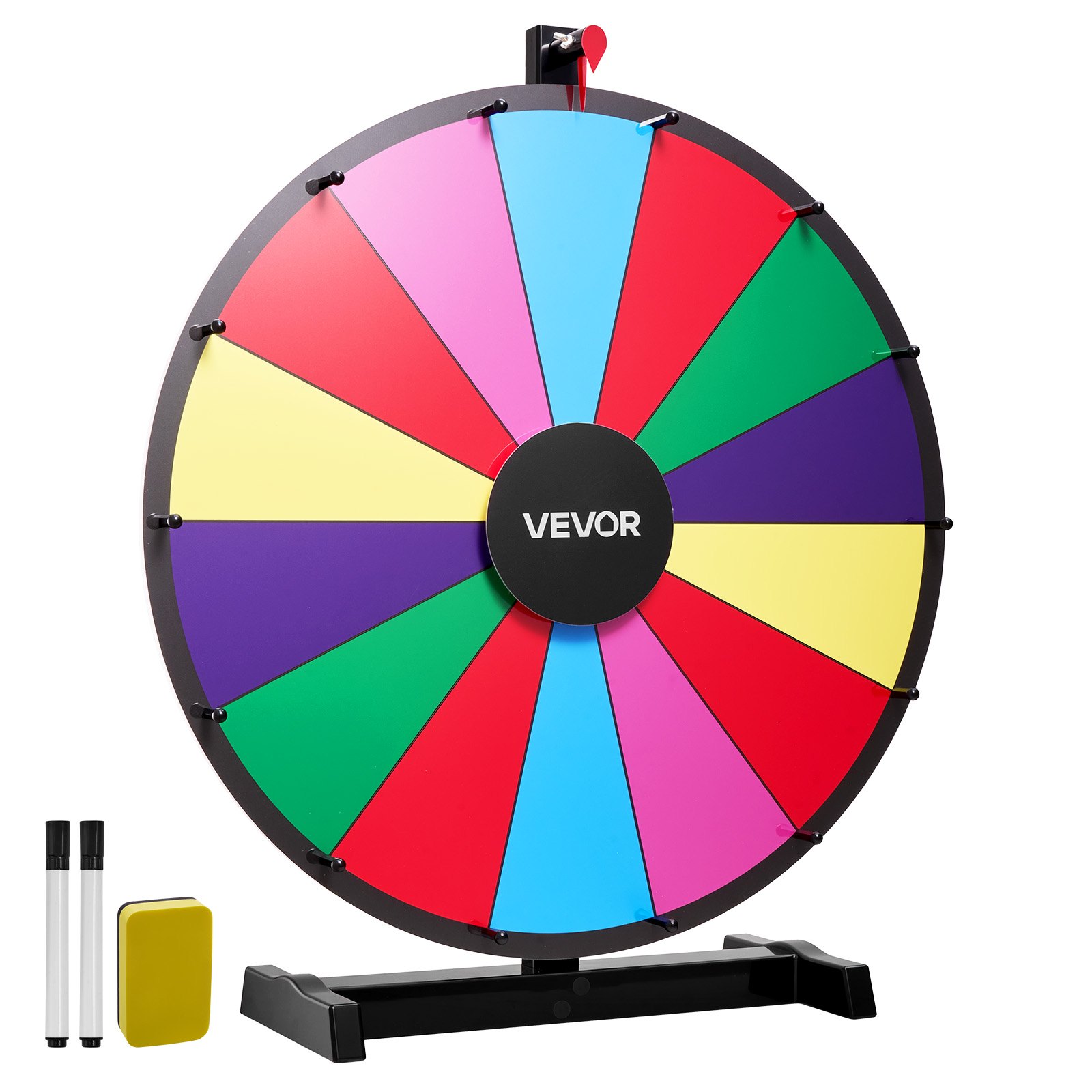 VEVOR Rueda de la Fortuna Interactiva, 14 Ranuras, con Soporte, Juegos Lotería Ruleta Ganadora con Borrador Pizarra, 2 Marcadores, 6 Colores Brillantes, para Fiestas, Ferias, 605 x 205 x 695 mm