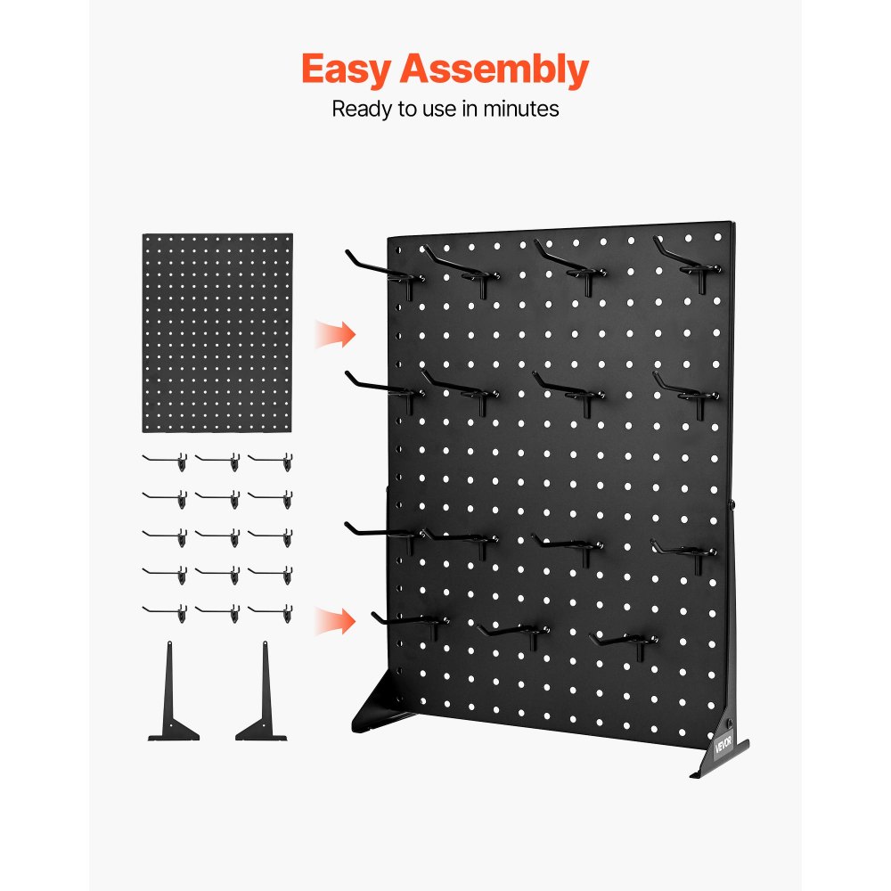 VEVOR Pegboard Display Stand, 43 x 33 cm Tabletop Pegboard Display Stand with 15 Hooks, Thickened Cold-Rolled Steel Peg Board Panel for Grocery, Retail Store and Jewelry Shop, Black (1 PCS)
