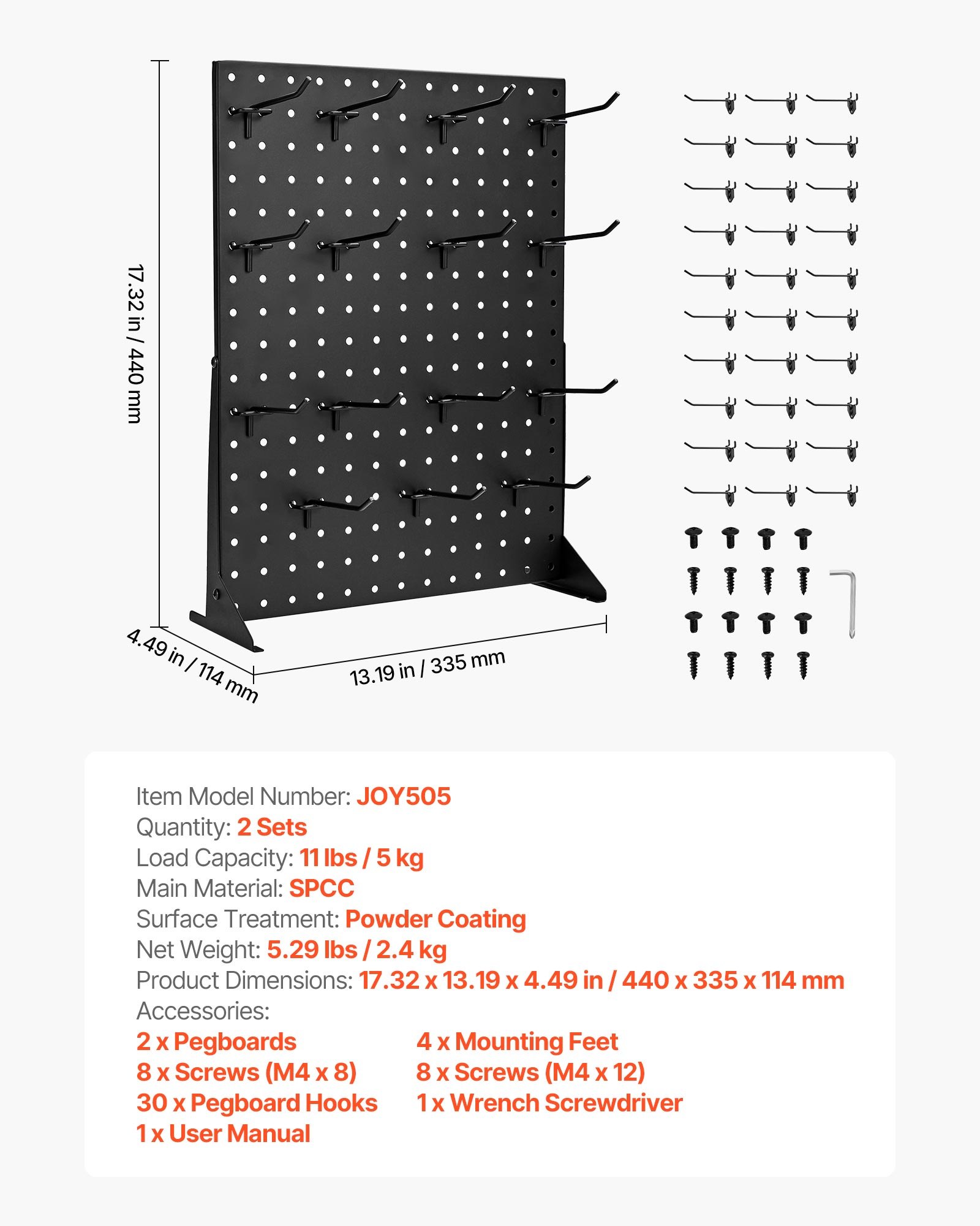 VEVOR 2 PCS Expositor de Tablero Perforado de 440 x 330 x 114 mm con 30 Ganchos, Expositor Vertical de Escritorio de Acero Laminado en Frío Grueso para Supermercados, Tiendas y Joyerías, Negro