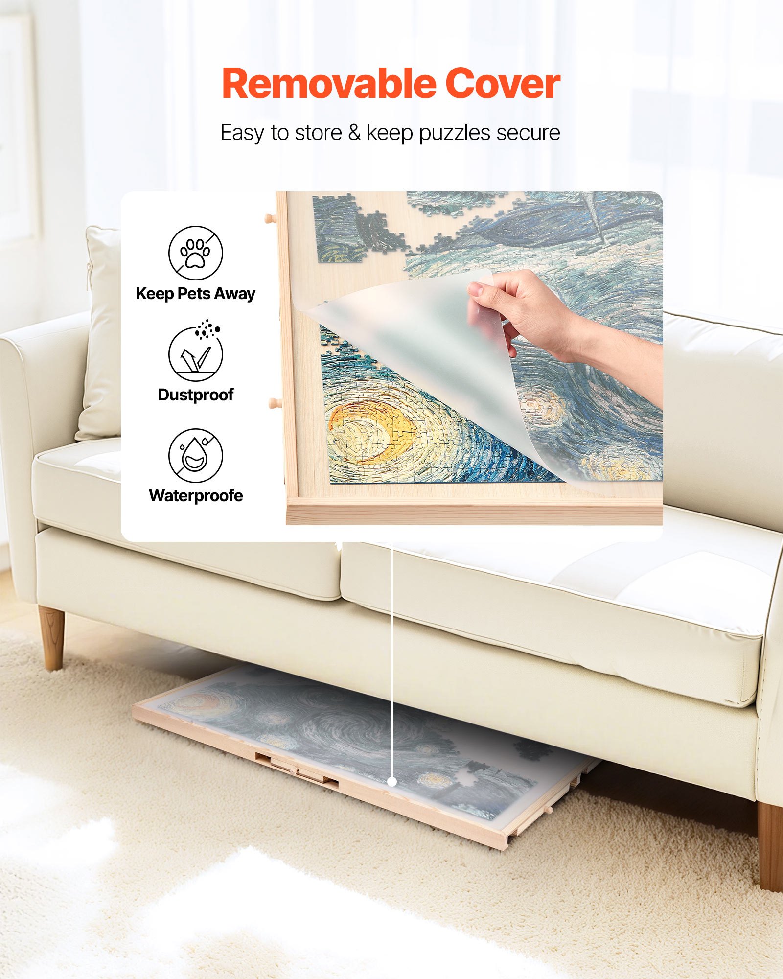 VEVOR 1500 Piece Rotating Puzzle Board with 5 Drawers and Cover, 86x63cm Portable Wooden Table, Jigsaw Puzzle Accessories for Adults, Puzzles Organizer Storage System, Birthday Gift for Mom