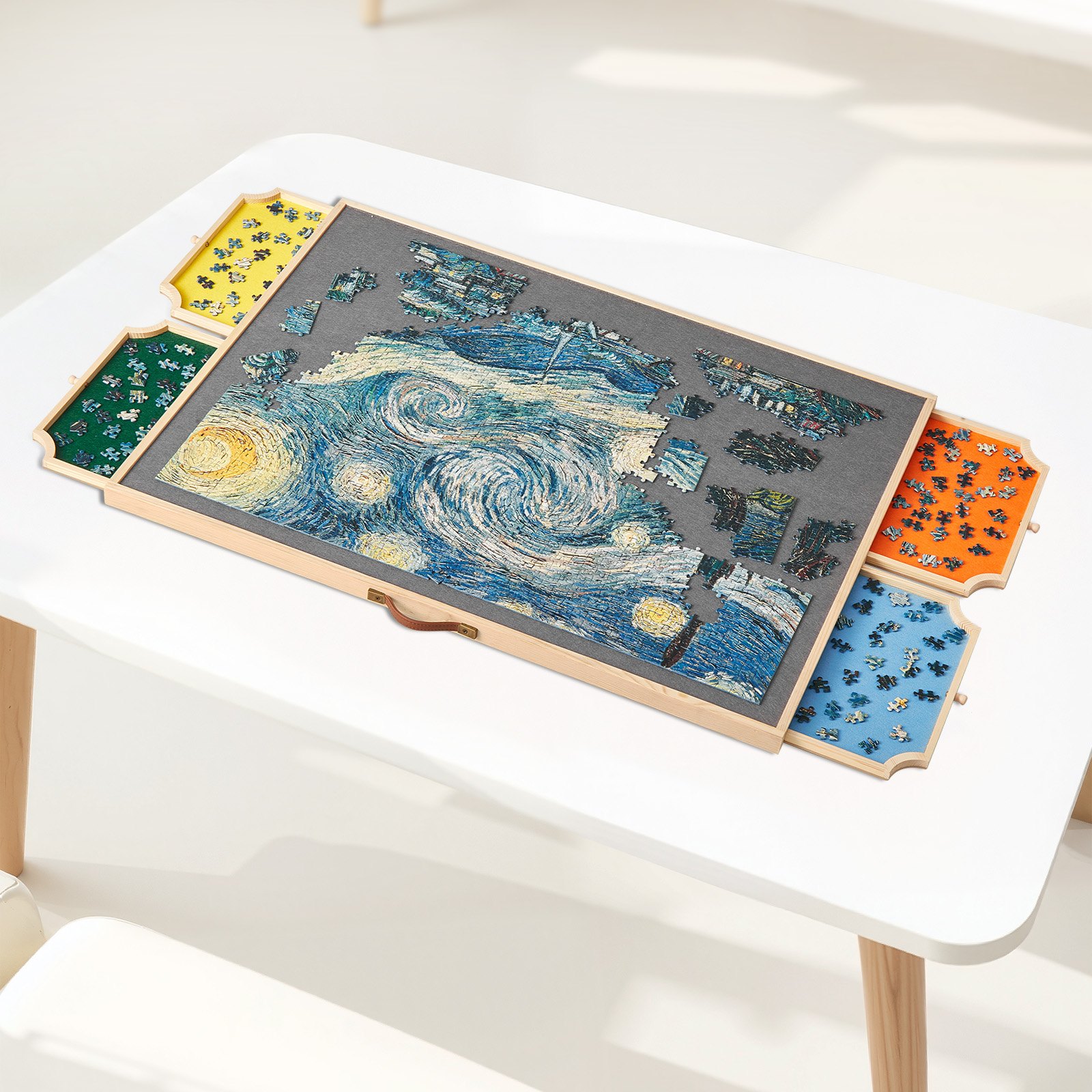 VEVOR 1500 Piece Rotating Puzzle Board with 4 Colorful Felt Drawers and Cover, 86x63cm Portable Wooden Table, Adjustable 2-Tilting-Angle Jigsaw Puzzle Accessories for Adults, Birthday Gift for Mom