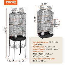 VEVOR Jaula para Pájaros de 45,7 x 35,5 x 151 cm con Ruedas de Metal, Negro