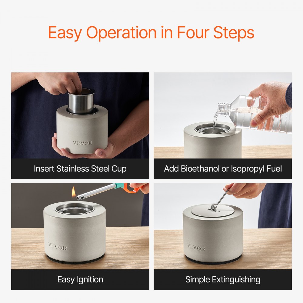 VEVOR Brasero de Mesa para Fogatas para Decoración de Interiores y Exteriores, Quemador Portátil de Alcohol Isopropílico, para Patio, Balcón, con Tapa para Extintor, Gris Claro, Φ 127 x 108 mm