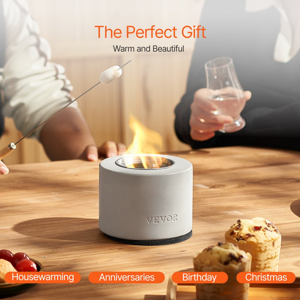 VEVOR Brasero de Mesa para Fogatas para Decoración de Interiores y Exteriores, Quemador Portátil de Alcohol Isopropílico, para Patio, Balcón, con Tapa para Extintor, Gris Claro, Φ 127 x 108 mm