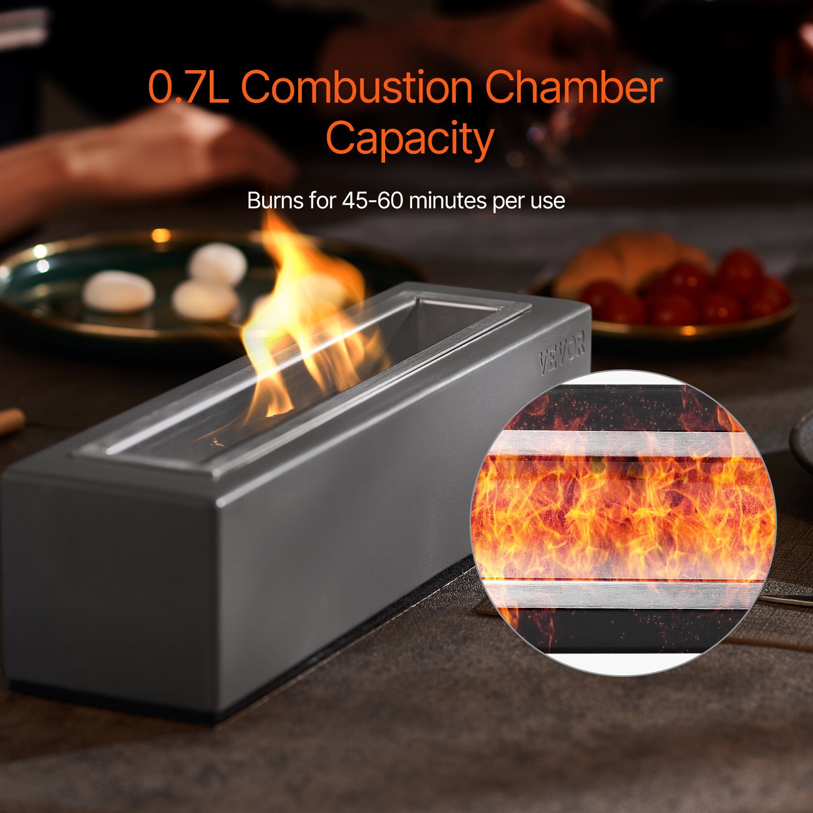 VEVOR Fire Pit, 380 x 100 x 135 mm, Concrete Tabletop Fireplace, Fire Basket, Fire Bowl for Cleaning Alcohol, S'mores Maker, for Patio & Balcony with Fire Extinguisher Cover, Square, Light Grey