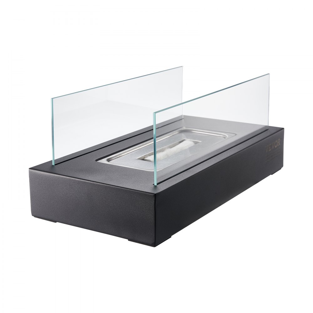 VEVOR Brasero de Mesa, Chimenea de Metal para Decoración Interior Exterior, Quemador Portátil de Alcohol para Hacer Smores con Vidrio, para Patio, Balcón con Extintor, Rectangular, 350 x 180 x 140 mm
