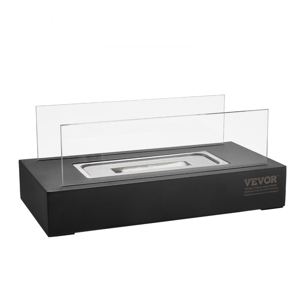 VEVOR Brasero de Mesa, Chimenea de Metal para Decoración Interior Exterior, Quemador Portátil de Alcohol para Hacer Smores con Vidrio, para Patio, Balcón con Extintor, Rectangular, 350 x 180 x 140 mm