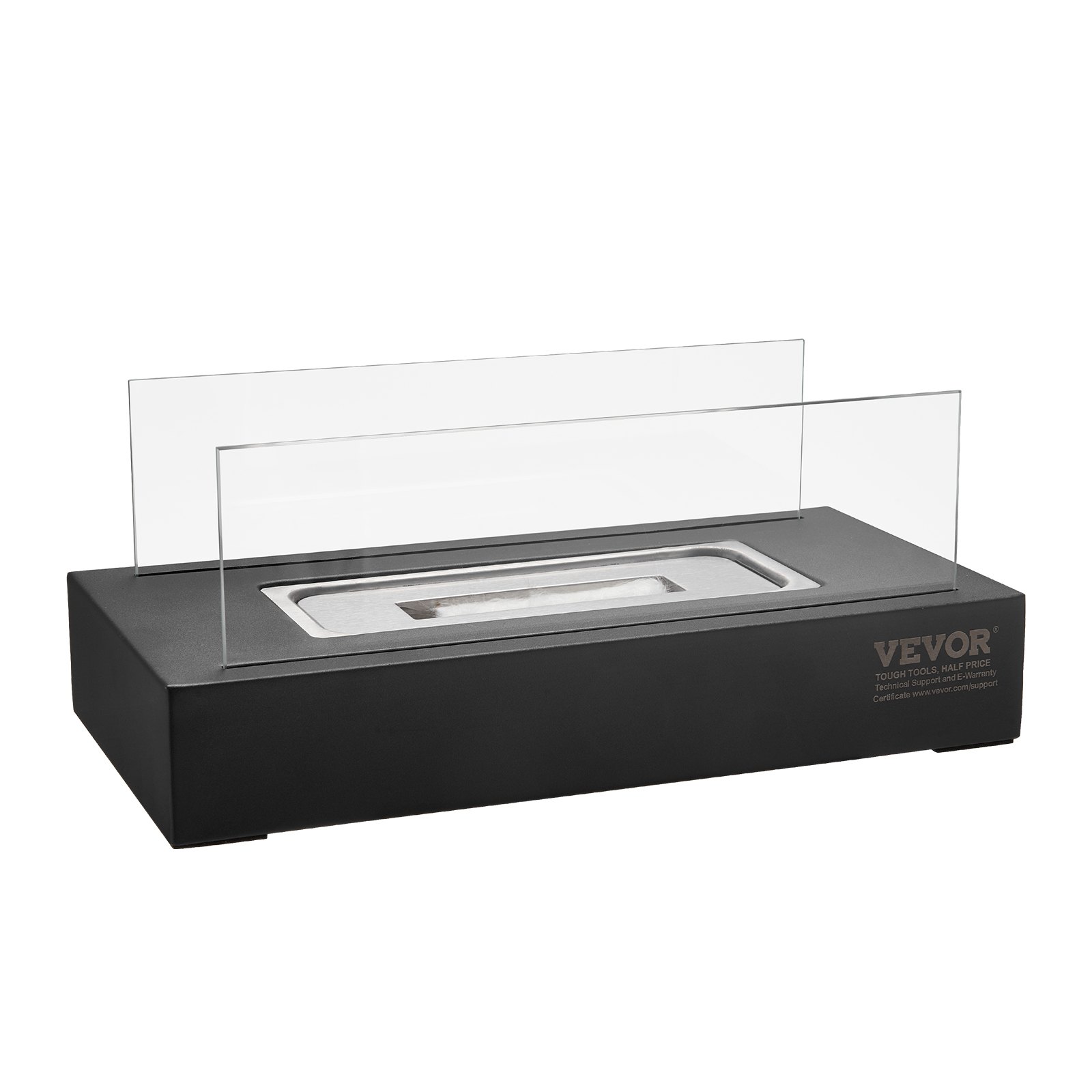 VEVOR Brasero de Mesa, Chimenea de Metal para Decoración Interior Exterior, Quemador Portátil de Alcohol para Hacer Smores con Vidrio, para Patio, Balcón con Extintor, Rectangular, 350 x 180 x 140 mm