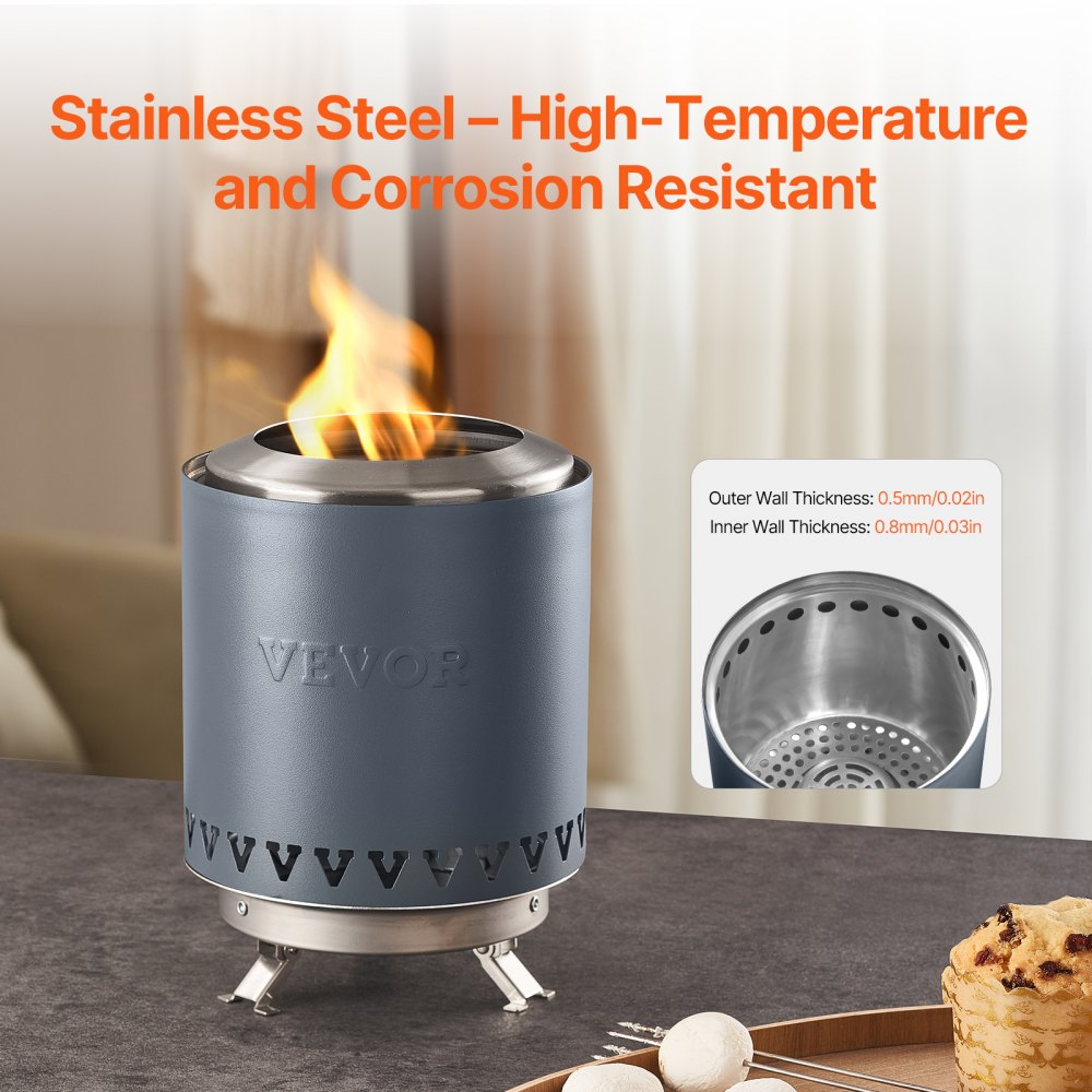 VEVOR Brasero de Mesa de Acero Inoxidable para Interior y Exterior, Quemador Portátil de Alcohol Isopropílico, para Hacer Smores, para Acampar, Patio, con Bolsa Almacenamiento, Azul, Φ 150 x 205 mm