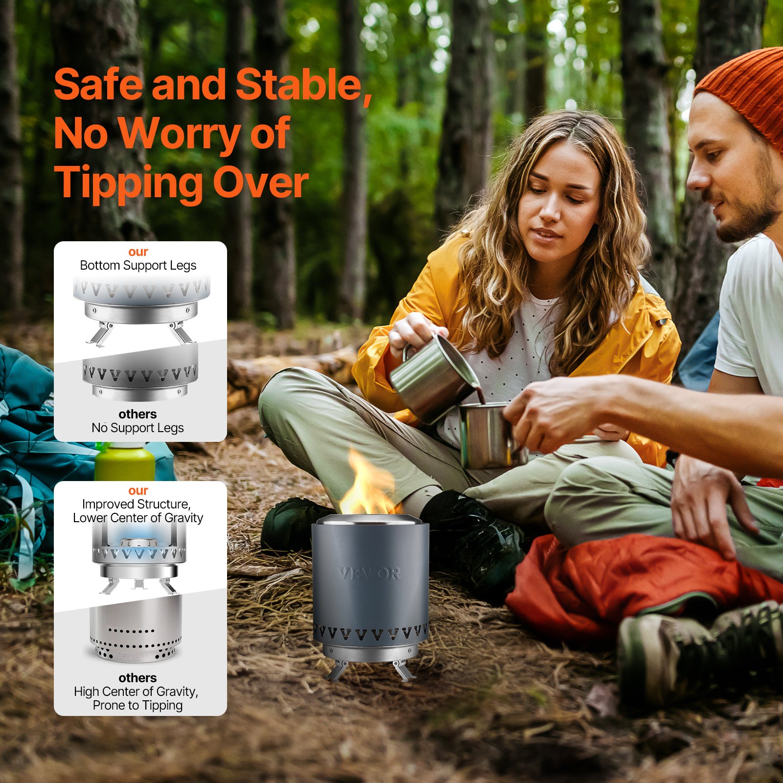 VEVOR Brasero de Mesa de Acero Inoxidable para Interior y Exterior, Quemador Portátil de Alcohol Isopropílico, para Hacer Smores, para Acampar, Patio, con Bolsa Almacenamiento, Azul, Φ 150 x 205 mm