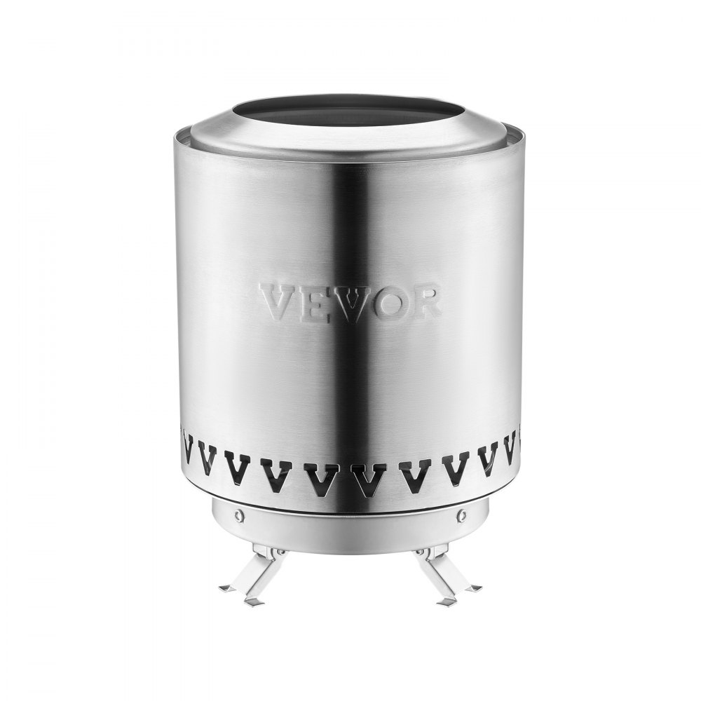 VEVOR Brasero de Mesa de Acero Inoxidable para Interior y Exterior, Quemador Portátil de Alcohol Isopropílico, para Hacer Smores, Leña o Pellets para Acampar, Patio, Cilindro Plateado, Φ 150 x 205 mm