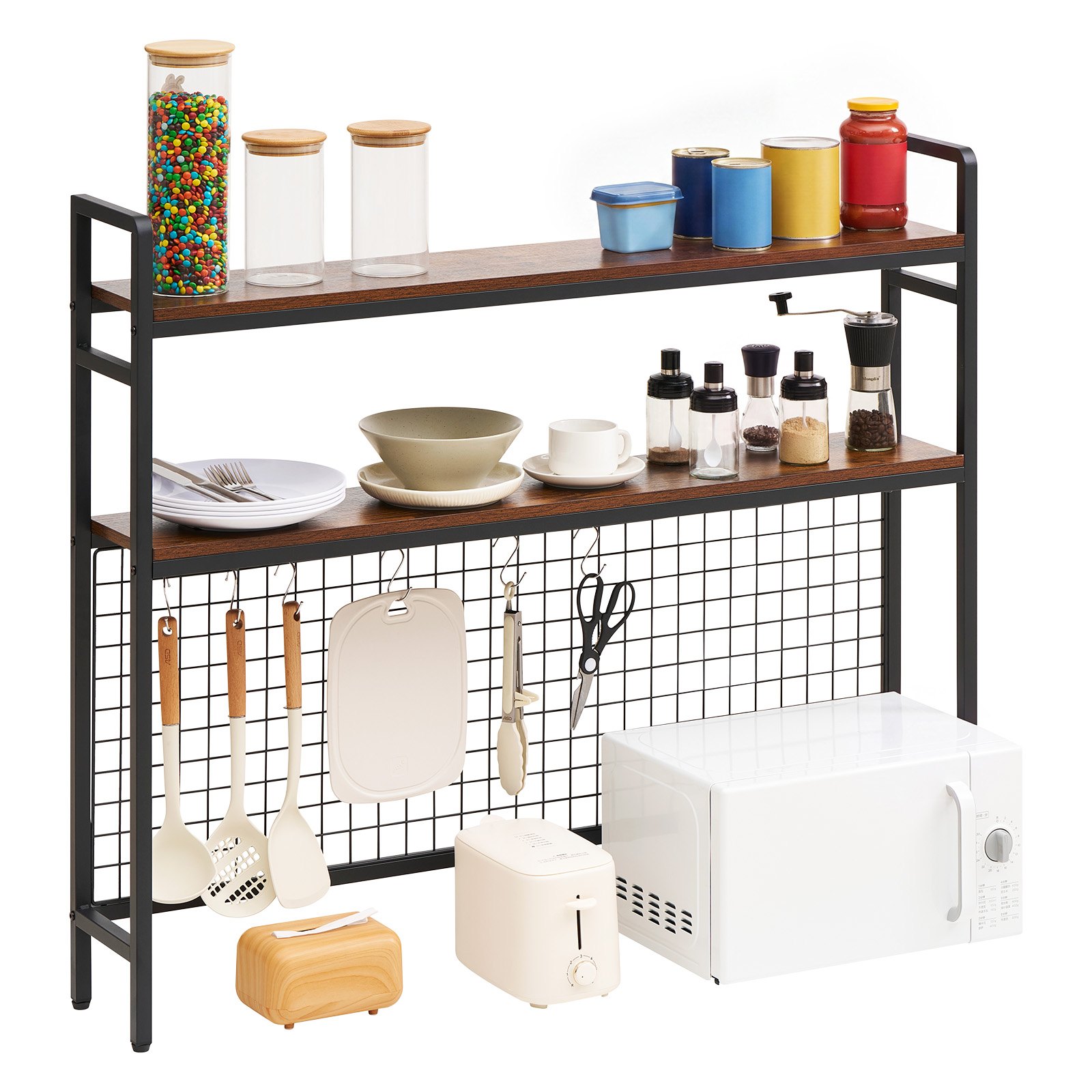 VEVOR Estantería de Escritorio para Ordenador Organizador de Mesa 3 Niveles, Almacenamiento de Objetos para Estudio Oficina Dormitorio, Estructura de Metal y Madera, con Rejilla Patas Antideslizantes