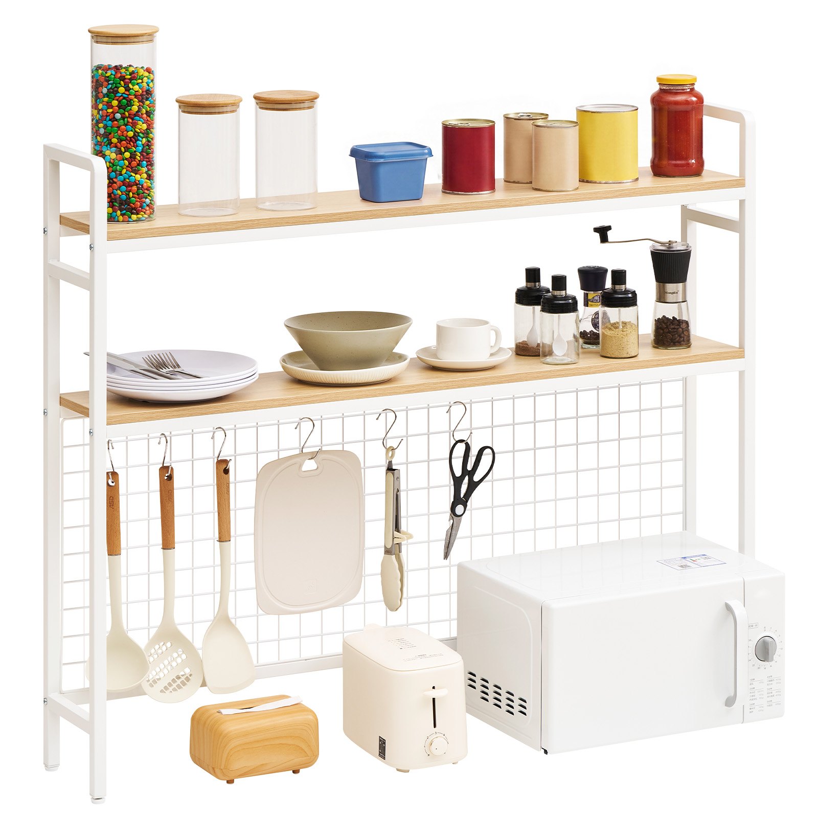 VEVOR Estantería de Escritorio para Ordenador 3 Niveles Organizador de Mesa, Almacenamiento para Oficina Cocina Estudio, de Metal y Madera, con Rejilla, Almohadilla Antideslizante, para Computadora