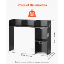 VEVOR Estantería de Escritorio 94,5x24,1x73,4 cm 2 Niveles para Oficina, Negro