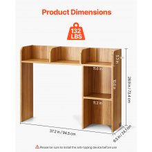 VEVOR Estantería de Escritorio de Madera 94,5x24,1x73,4cm 2 Niveles para Oficina