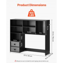 VEVOR Estantería de Escritorio 94x25,4x79,2 cm 3 Niveles para Oficina, Negro