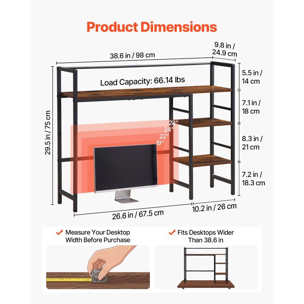 VEVOR Estantería de Escritorio 4 Niveles Organizador de Mesa para Ordenador, Almacenamiento para Oficina Estudio Cocina, Marco de Metal y Madera, Almohadilla Antideslizante, para Computadora, Negro
