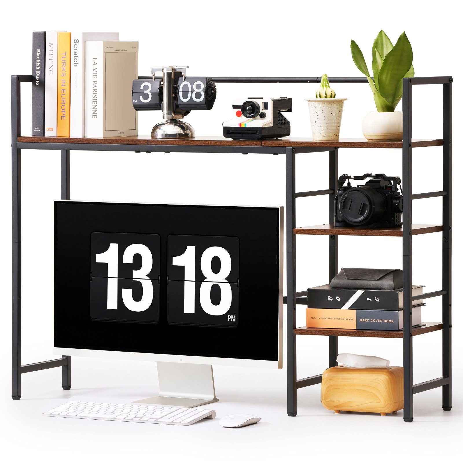 VEVOR Estantería de Escritorio 4 Niveles Organizador de Mesa para Ordenador, Almacenamiento para Oficina Estudio Cocina, Marco de Metal y Madera, Almohadilla Antideslizante, para Computadora, Negro