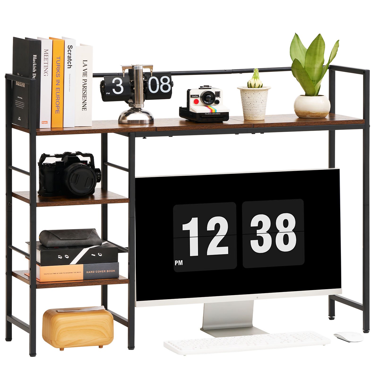 VEVOR Estantería de Escritorio 4 Niveles Organizador de Mesa para Ordenador, Almacenamiento para Oficina Estudio Cocina, Marco de Metal y Madera, Almohadilla Antideslizante, para Computadora, Negro