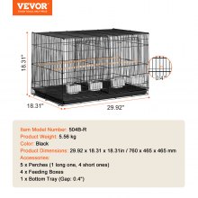 VEVOR Jaula para Pájaros de Metal con Divisor de 760 x 465 x 465 mm, Negro