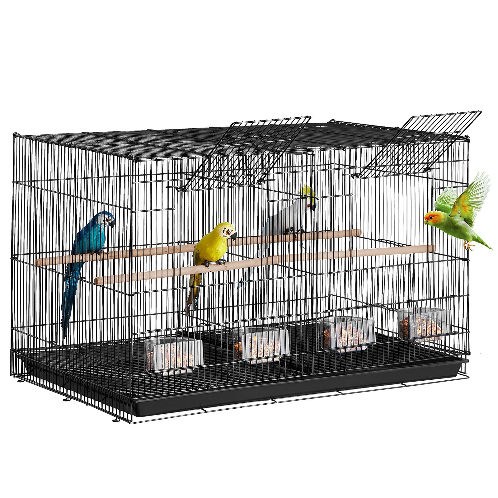 VEVOR Jaula para pájaros de 760 x 465 x 465 mm, Jaula para Periquitos Pequeños con Divisor, 5 Perchas y 4 Comederos, Jaula para Pájaros de Metal Resistente para Loros, Canarios, Agapornis, Negro