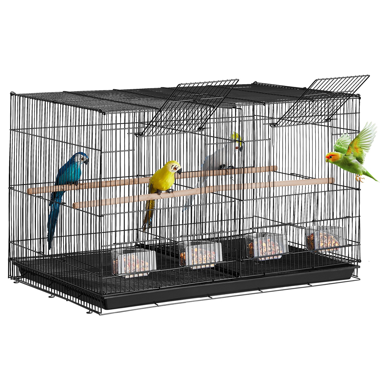 VEVOR Jaula para pájaros de 760 x 465 x 465 mm, Jaula para Periquitos Pequeños con Divisor, 5 Perchas y 4 Comederos, Jaula para Pájaros de Metal Resistente para Loros, Canarios, Agapornis, Negro