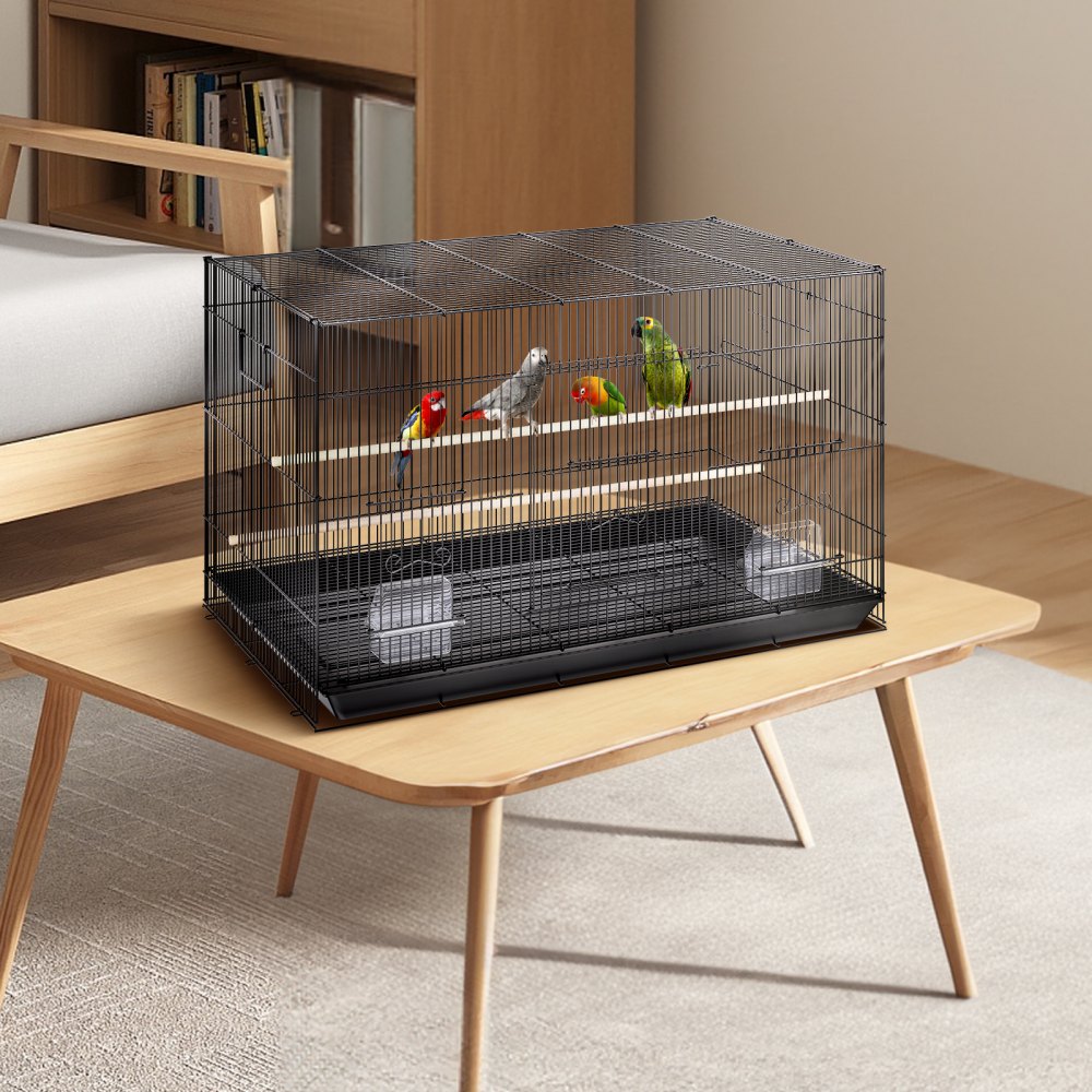 VEVOR Jaula de Vuelo para Pájaros 76 x 46 x 45,5 cm Jaula para Pájaros de Metal con Manija Lateral Puerta Segura Portátil Bandeja Desmontable Perchas Comederos para Pájaros Pequeños Cacatúas Loros