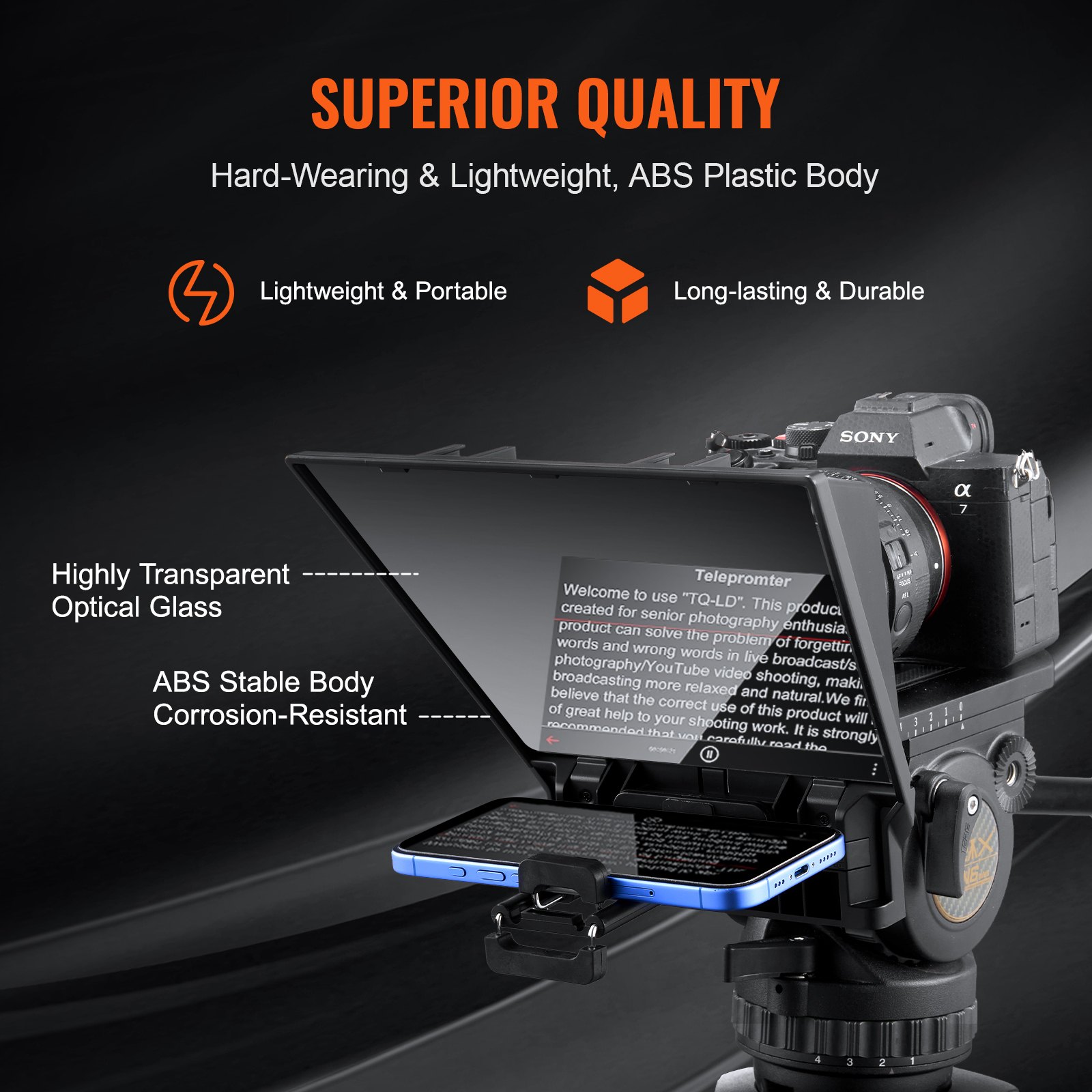 VEVOR Teleprompter, 9-inch Aluminum Desktop Prompter with Adjustable Spectroscope, Remote Control, for YouTube, Twitch, Zoom, Supports DSLR/Webcam/Smartphone, for Video Recording/Live Streaming