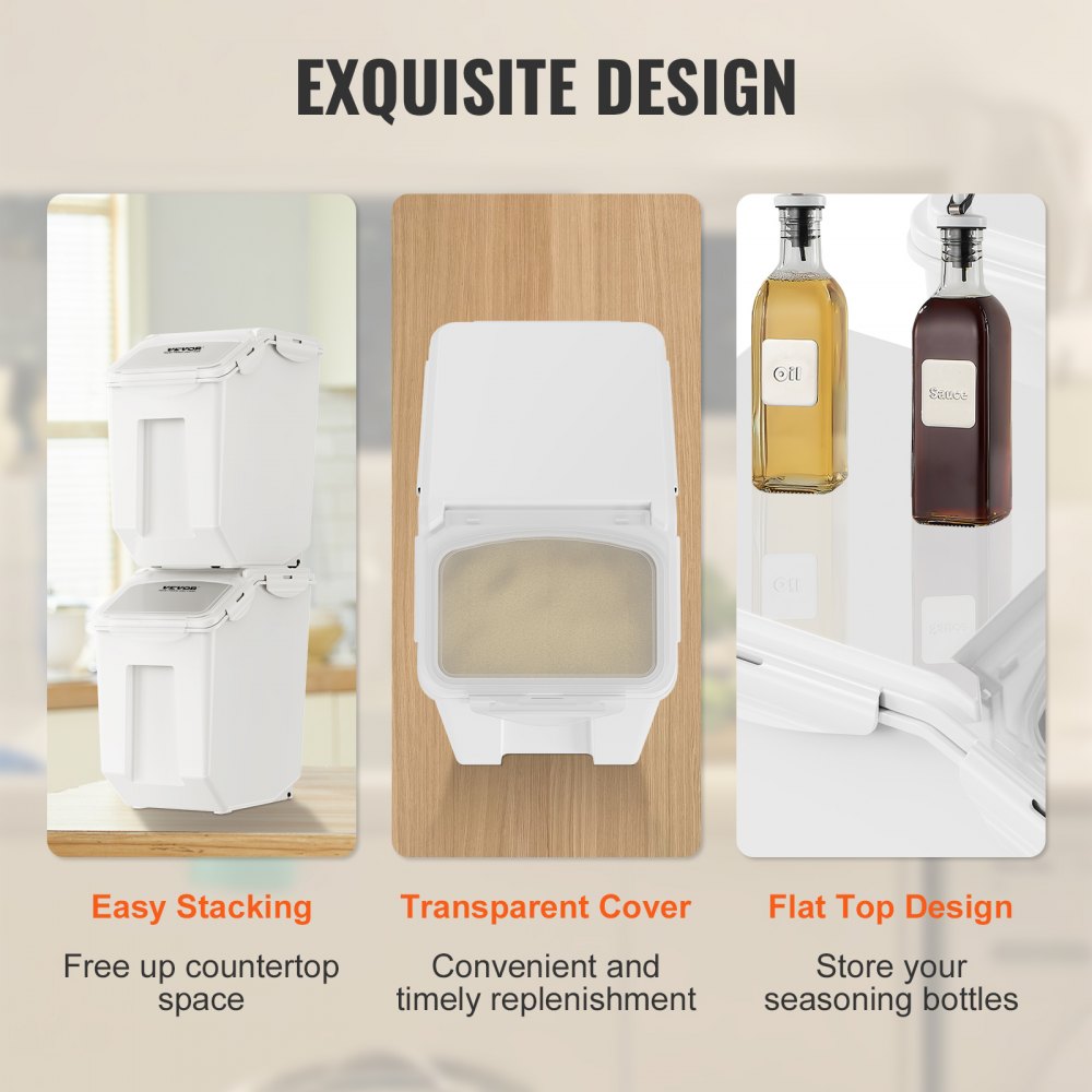 VEVOR Mothproof Storage Containers Kitchen Storage Boxes 15 L x 2, Visible PP Storage Containers with Lids and Wheels, Airtight Containers for Rice, Flour, Sugar, Pulses, Nuts, Pet Food