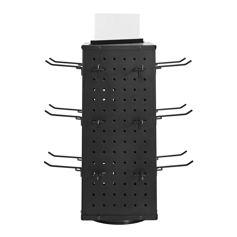 VEVOR Expositor Giratorio de Tablero Perforado de 188 x 188 x 520 mm con 24 Ganchos, 4 Lados de Acero Laminado en Frío Grueso, Organizador para Manualidades para Supermercados, Joyerías, Negro