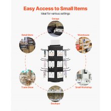 VEVOR Expositor Giratorio de Tablero Perforado de 188 x 188 x 520 mm con 24 Ganchos, 4 Lados de Acero Laminado en Frío Grueso, Organizador para Manualidades para Supermercados, Joyerías, Negro