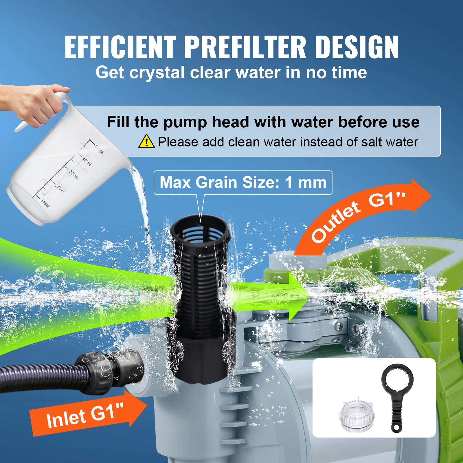 VEVOR Bomba de Chorro de Refuerzo 1300 W Bomba de Jardín Portátil 4200 L/h Bomba de Pozo Poco Profundo Acero Inoxidable 230 V Altura de Elevación 50 m Presión 5 bar para Riego Trasvase de Agua Césped