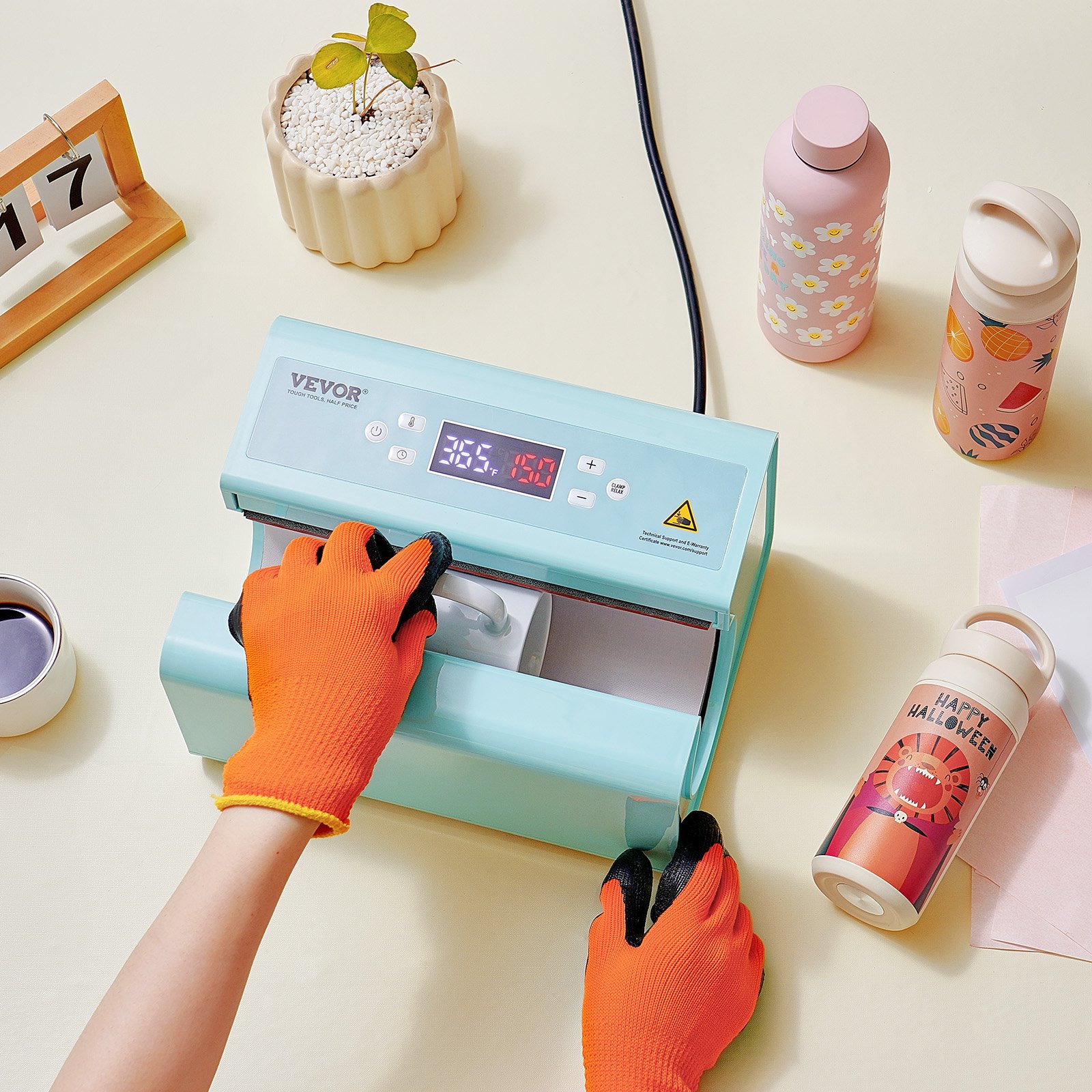 VEVOR - Prensa térmica automática para vasos de 11 a 30 oz, calentamiento rápido y uniforme, prensa para vasos con cinta y guante, ajuste de temperatura y tiempo, para vasos, tazas, tazas, color azul