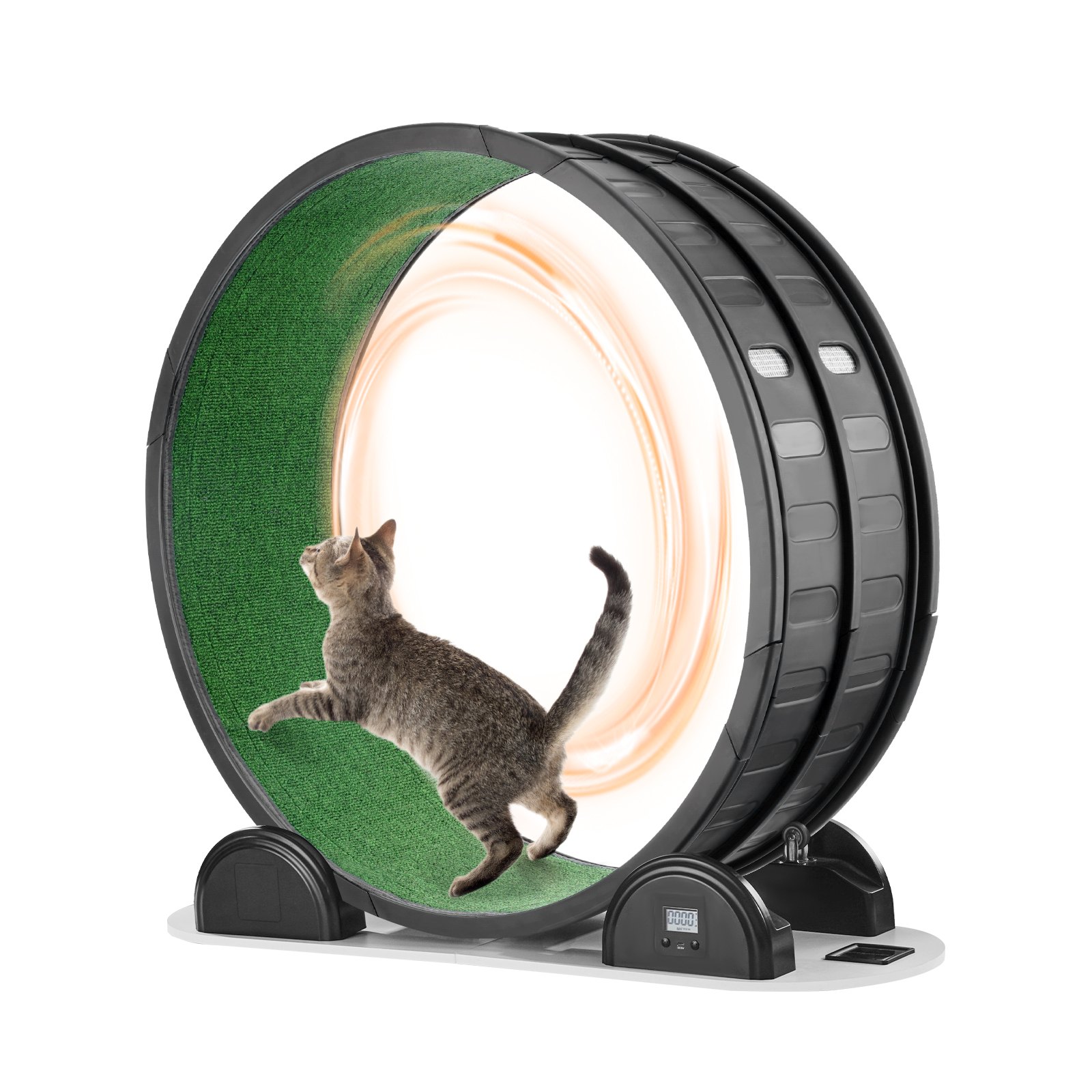 VEVOR Rueda de Ejercicio para Gatos de 1150 x 395 x 1090 mm, Rueda para Correr para Gatos con Freno y Pista Alfombrada, Podómetro, Cinta de Correr Silenciosa para Gatos de Menos de 13,6 kg, Negro