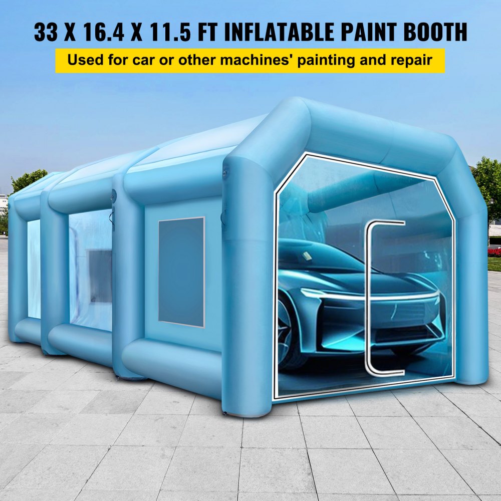 VEVOR Cabina de Pintura Hinchable 10x5x3,5 m, Tienda de Pintura Hinchable para Coche, con 2 Sopladores y Sistema de Filtración, Portátil, Estación de Trabajo de Pintura Automotriz, Garaje