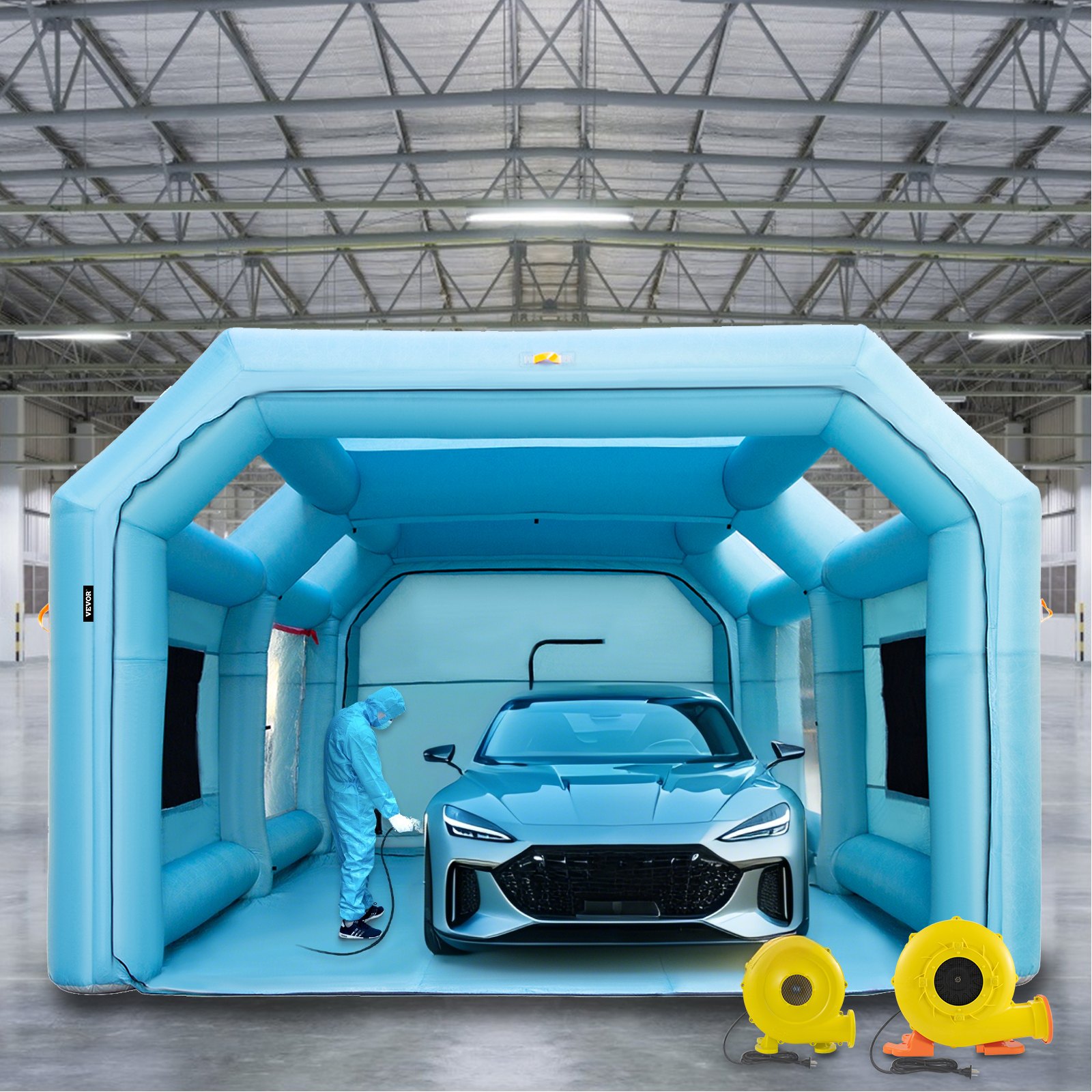 VEVOR Tienda Inflable de 8,5 x 4,6 x 3 m, Tienda de Campaña para Coche con Sistema de Filtro de Aire y 2 Sopladores, para Garaje de Motocicletas, Estación de Trabajo de Pintura Automática y Más