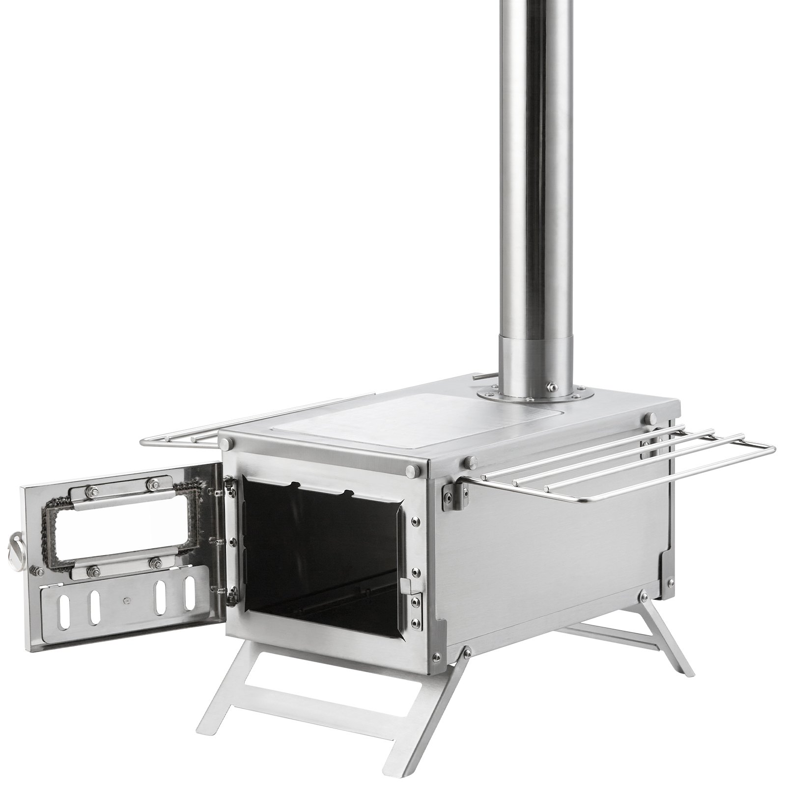 VEVOR Estufa de Leña 353 x 437 x 276 mm Estufa Portátil de Acero Inoxidable para Tienda de Campaña con 8 Tubos de Chimenea y Guantes Estufa Cálida de para Cocinar y Calentar al Aire Libre