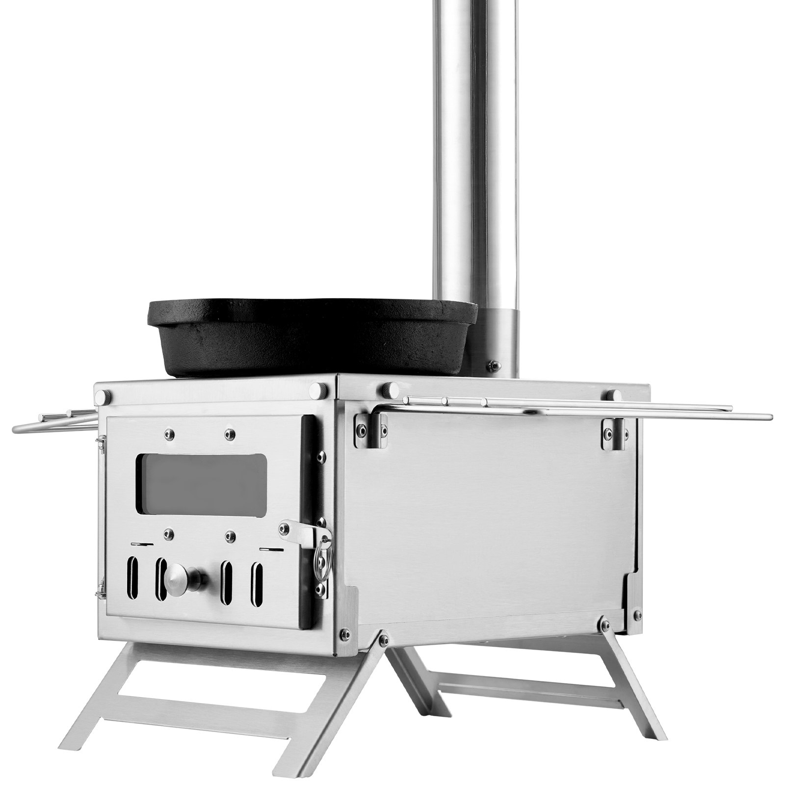 VEVOR Estufa de Leña 353 x 437 x 276 mm Estufa Portátil de Acero Inoxidable para Tienda de Campaña con 8 Tubos de Chimenea y Guantes Estufa Cálida de para Cocinar y Calentar al Aire Libre